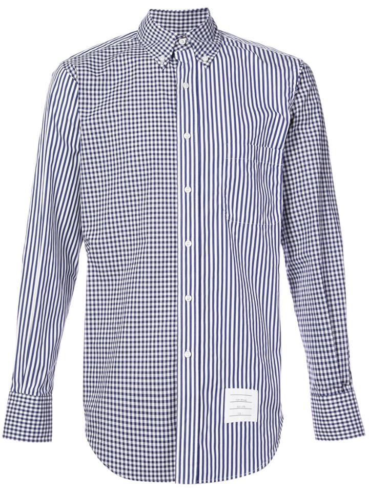 Thom Browne Checked & Striped Button-down Shirt - Blue