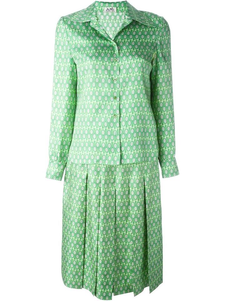 Hermès Vintage Printed Skirt Suit, Women's, Green