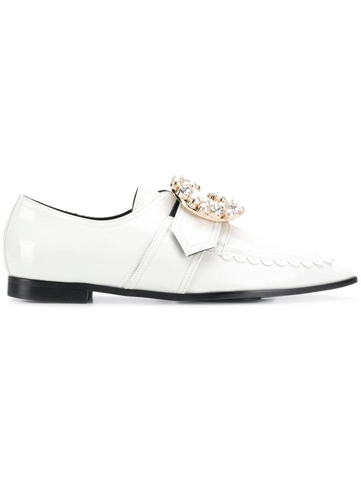 Suecomma Bonnie Crystal Buckled Loafers - White