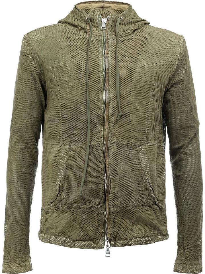 Giorgio Brato Hooded Leather Jacket, Men's, Size: 48, Green, Cotton/leather