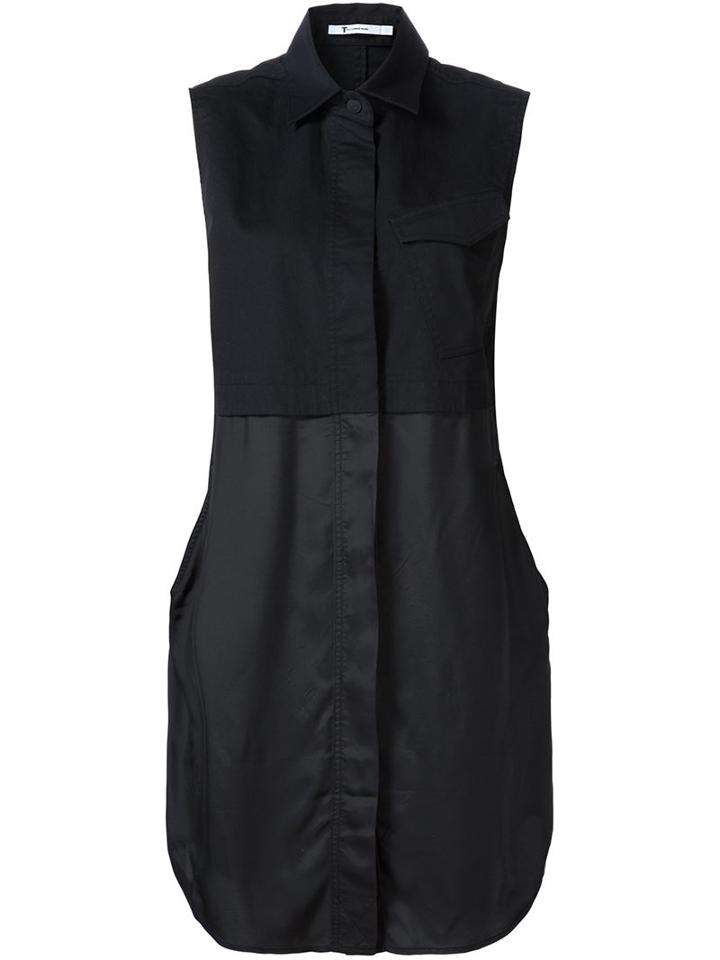 T By Alexander Wang Panelled Shirt Dress, Women's, Size: 4, Black, Cotton/spandex/elastane