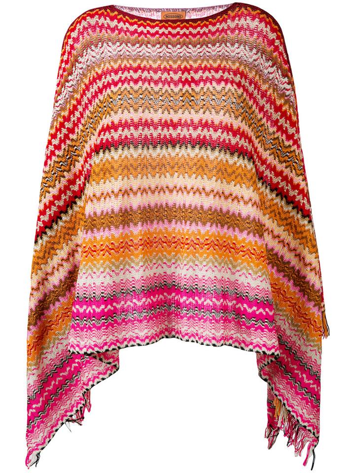 Missoni - Zig Zag Crochet Knit Poncho - Women - Cotton - One Size, Red, Cotton