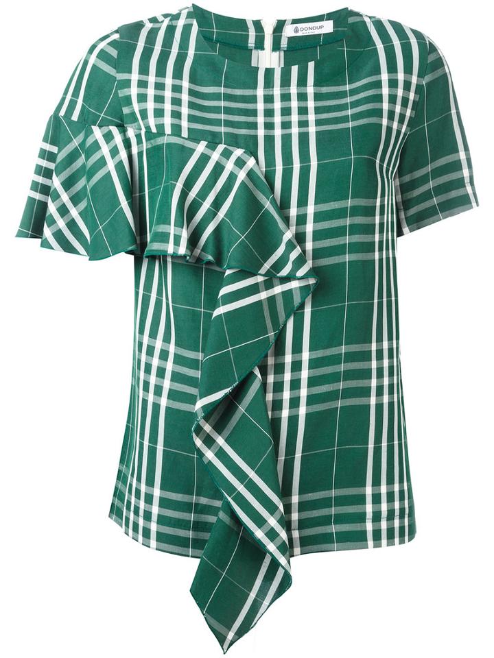 Dondup Checked T-shirt, Women's, Size: 40, Green, Viscose/linen/flax