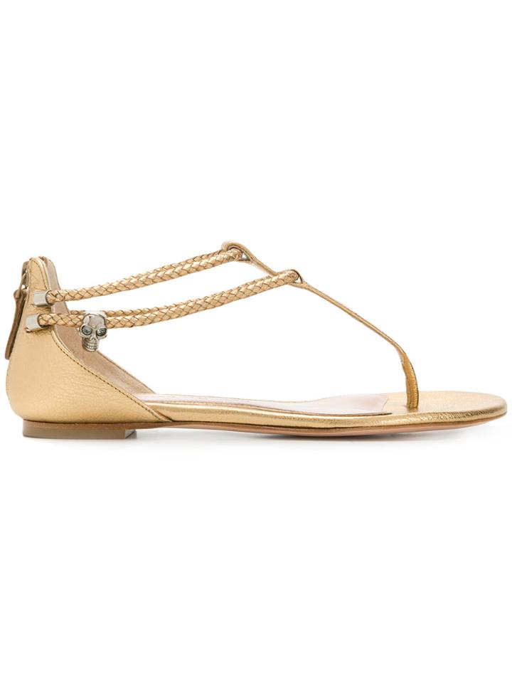 Alexander Mcqueen Open Toe Flat Sandals - Metallic