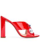 Fendi Floral Heeled Mules - Red