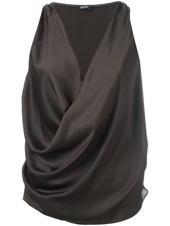 Jil Sander Navy Wrap Sleeveless Blouse, Women's, Size: 38, Brown, Polyester
