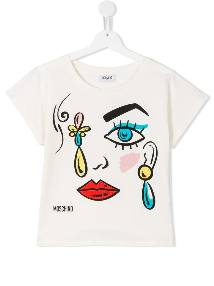 Moschino Kids Face Print T-shirt, Girl's, Size: 14 Yrs, White
