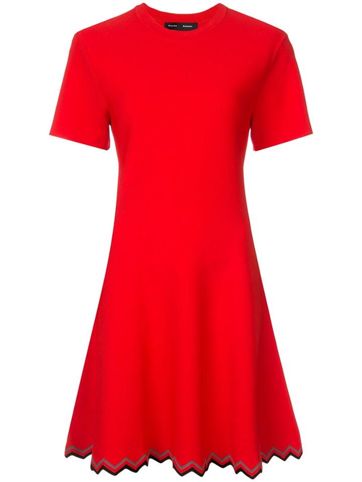 Proenza Schouler Short Sleeve Zig-zag Hem Dress - Red