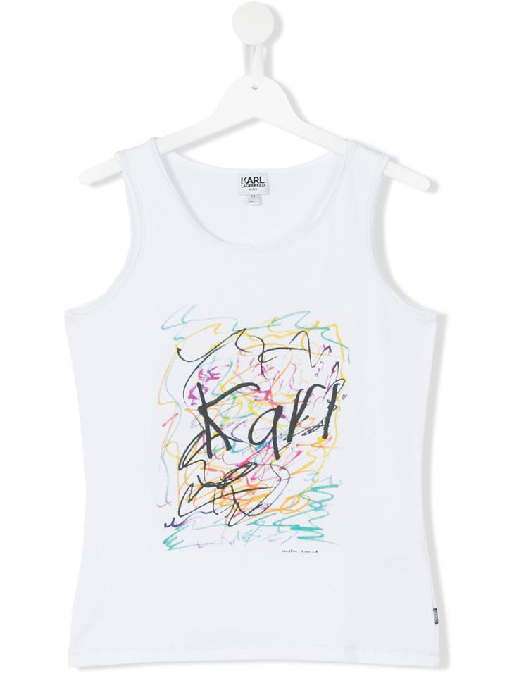 Karl Lagerfeld Kids - Scribble Print Tank Top - Kids - Cotton/spandex/elastane - 16 Yrs, White