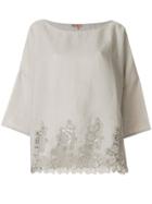 Ermanno Scervino Open Embroidery Cropped Sleeve Top - Nude & Neutrals