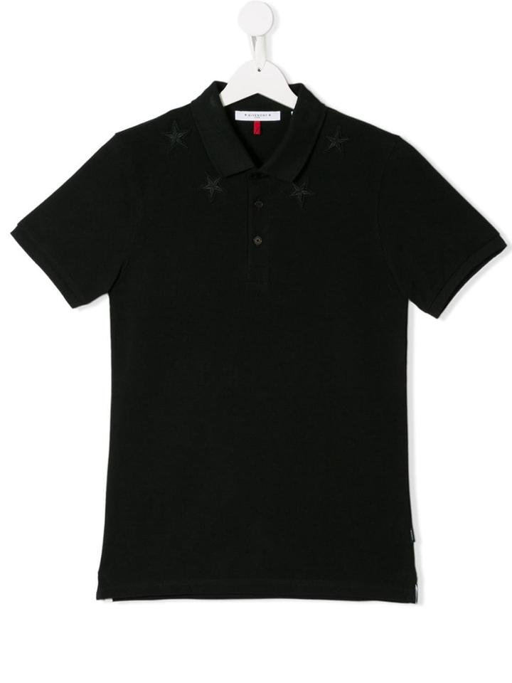 Givenchy Kids Teen Star Embroidered Polo Shirt - Black