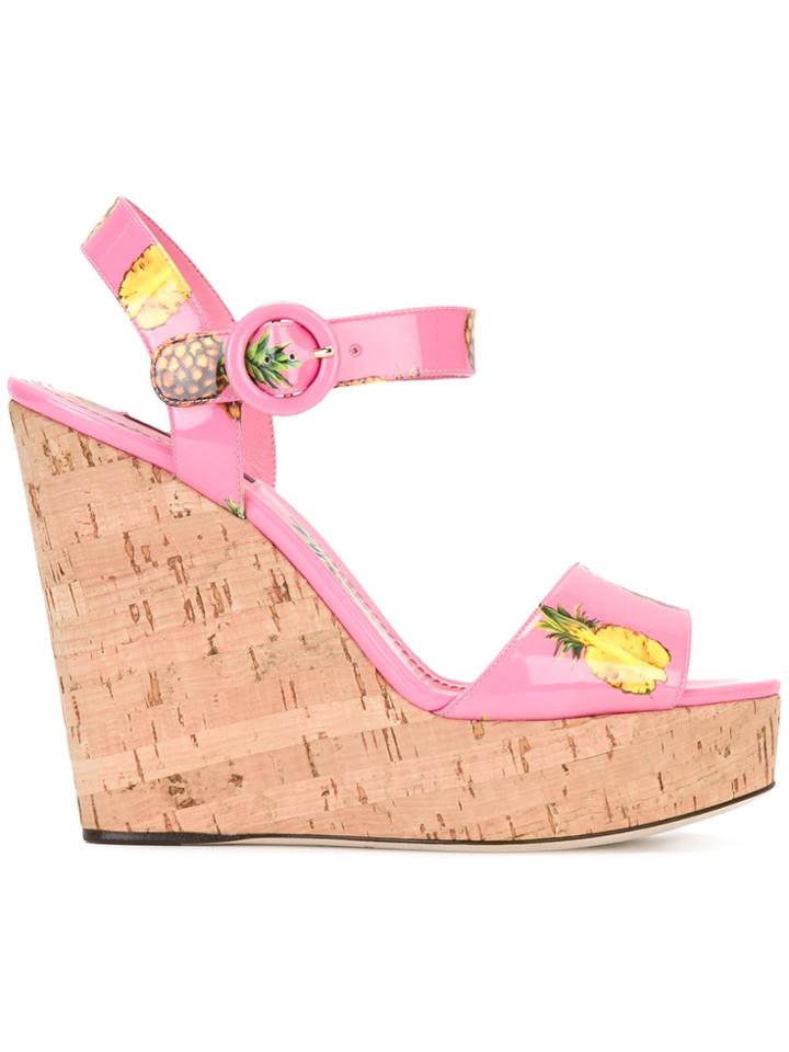 Dolce & Gabbana Pineapple Print Wedge Sandals - Pink & Purple