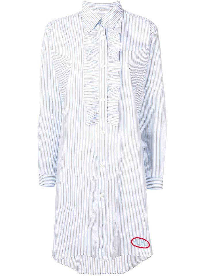 Miu Miu Stripped Ruffled Shirt Dress - Blue