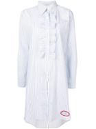 Miu Miu Stripped Ruffled Shirt Dress - Blue