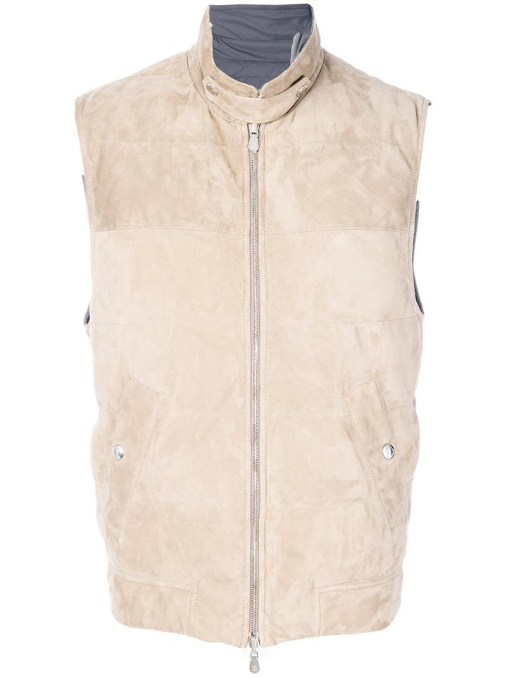 Brunello Cucinelli - Zipped Gilet - Men - Cotton/leather/nylon/cashmere - Xxl, Nude/neutrals, Cotton/leather/nylon/cashmere