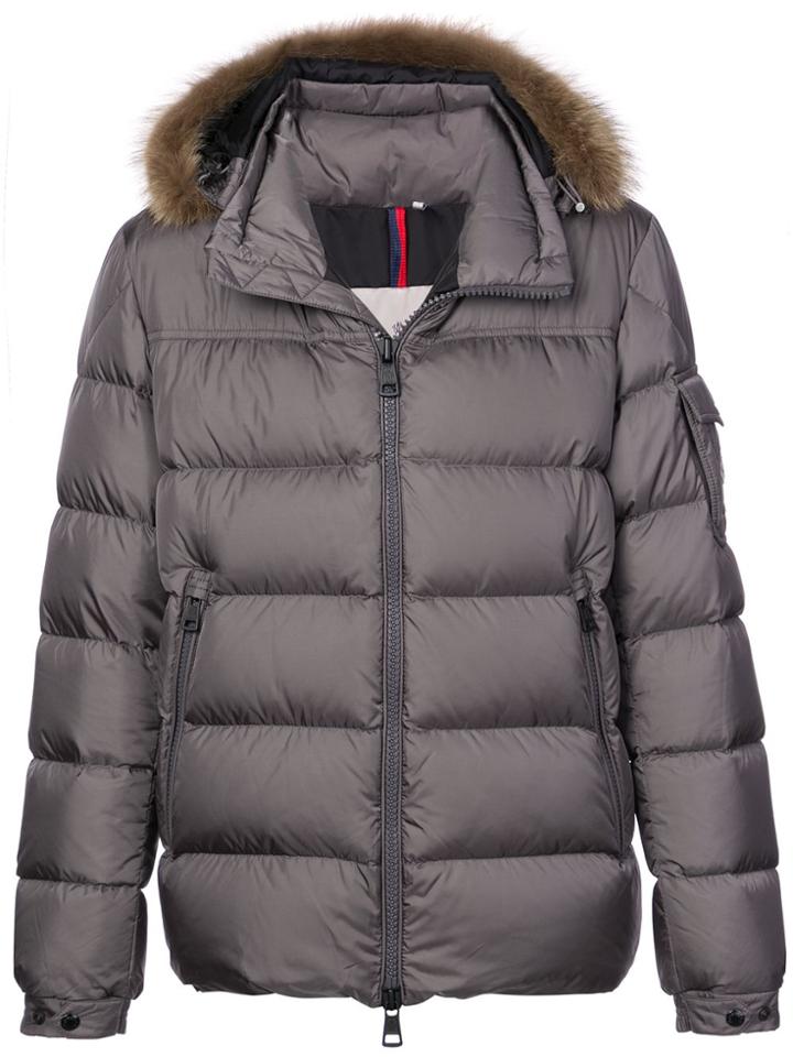 Moncler Fur Trimmed Padded Coat - Grey