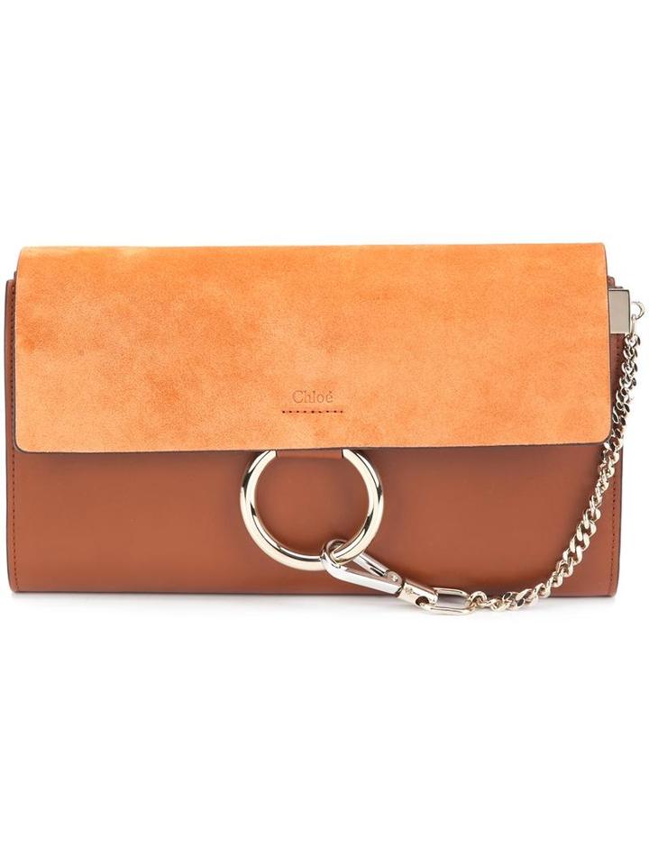 Chloé Faye Clutch, Women's, Brown, Suede/calf Leather