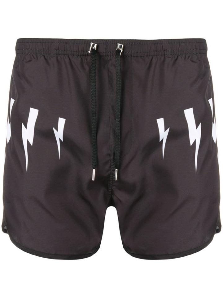 Neil Barrett Lightning Print Running Shorts - Black