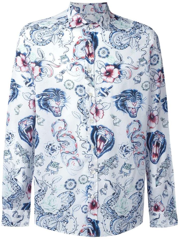 Etro Lion Print Shirt, Men's, Size: Xl, White, Cotton