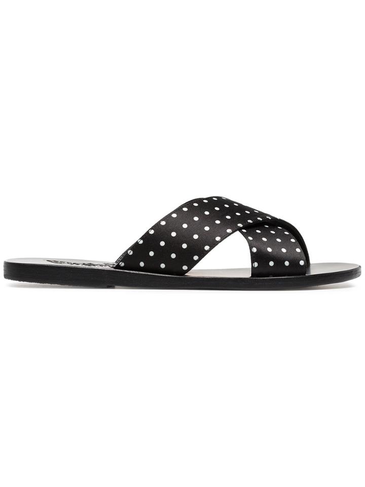 Ancient Greek Sandals Black Thais Polka Dot Satin Slides