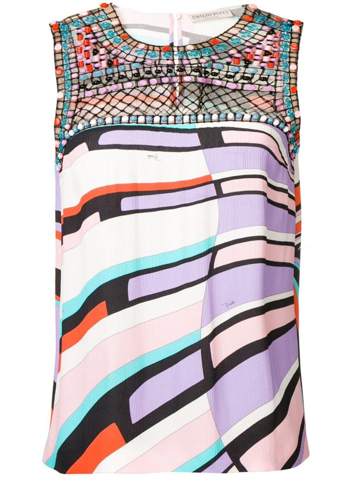 Emilio Pucci Shell Print Bead-embroidered Sleeveless Top - Blue