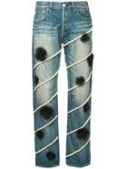 Tu Es Mon Trésor Pearl And Tulle Flower Jeans Short Length - Blue