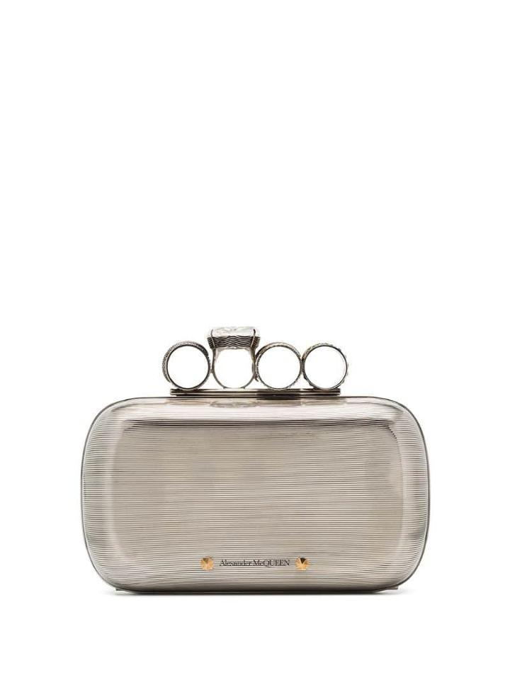 Alexander Mcqueen Mechanical Four Ring Clutch Bag - Silver