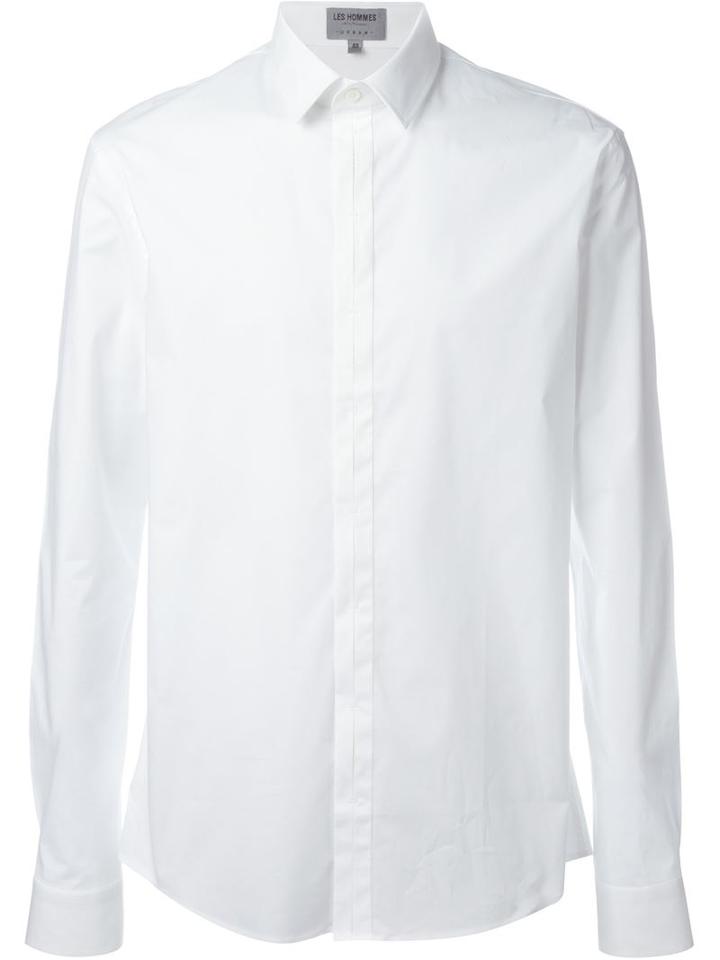 Les Hommes Urban Concealed Fastening Shirt, Men's, Size: 46, White, Cotton/spandex/elastane
