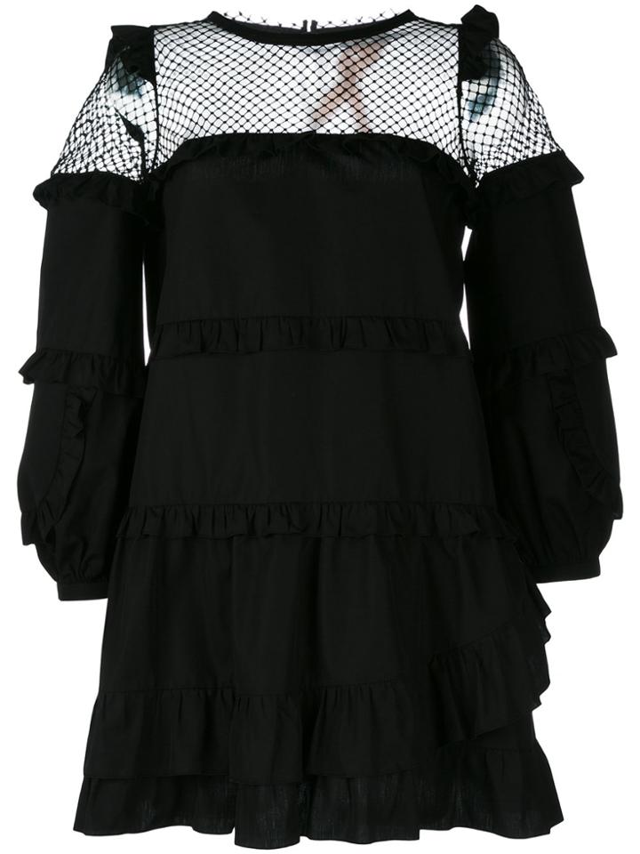 No21 Sheer Ruffled Shift Dress - Black