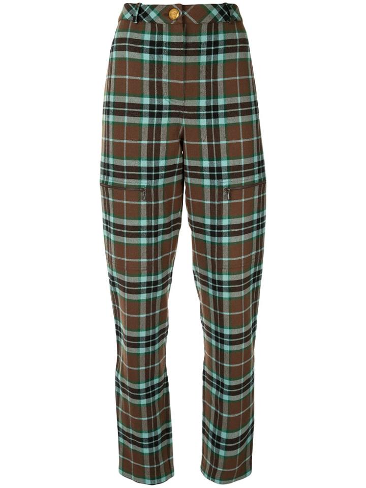 Chanel Pre-owned Plaid Tapered Trousers - Green