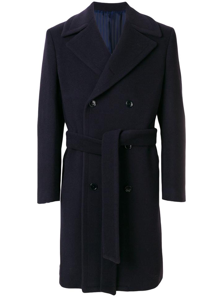 Mp Massimo Piombo Belted Waist Double Breasted Coat - Blue
