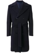 Mp Massimo Piombo Belted Waist Double Breasted Coat - Blue