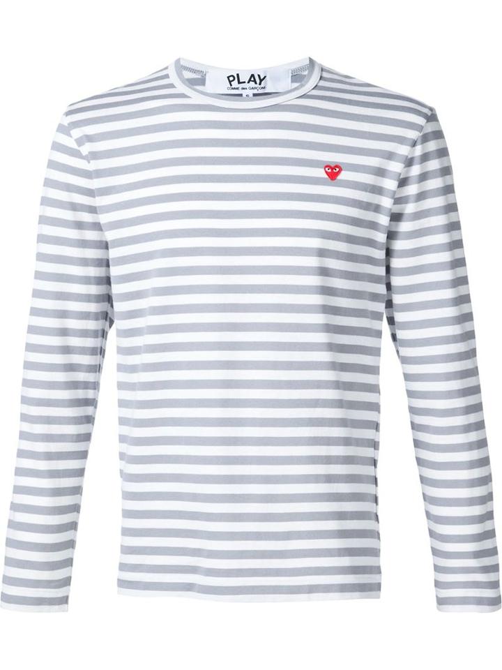 Comme Des Garçons Play Mini Heart Striped T-shirt, Men's, Size: Xl, Grey, Cotton