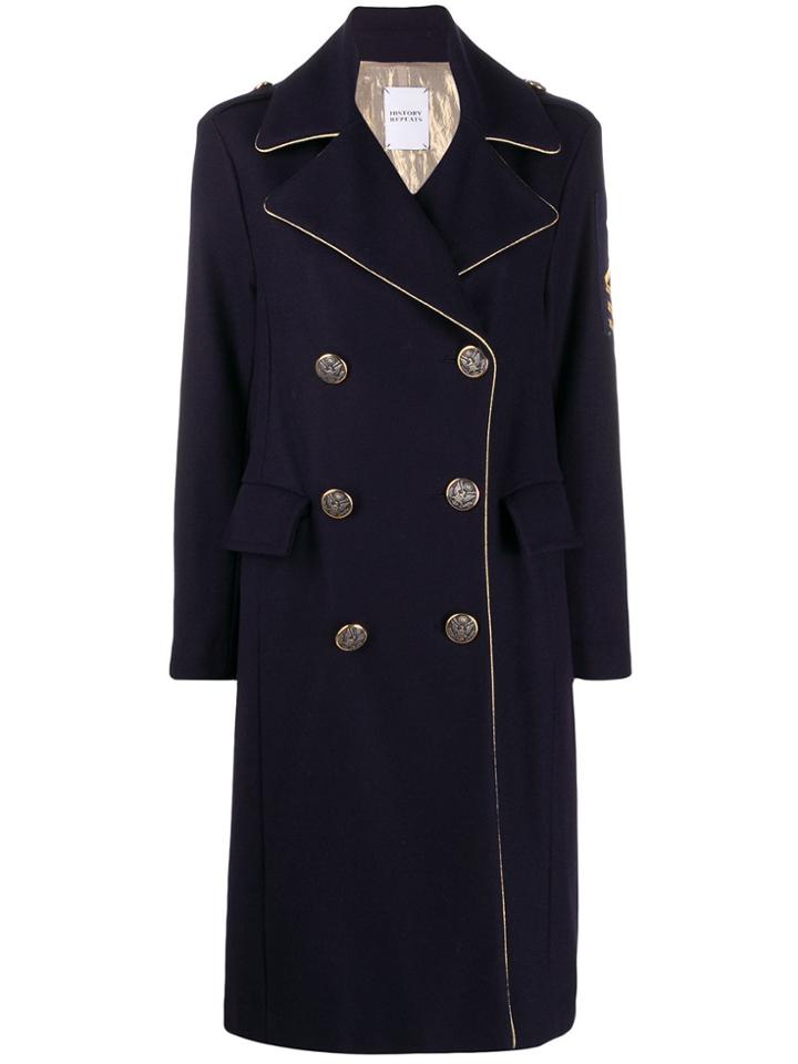 History Repeats Military-style Double-breasted Coat - Blue