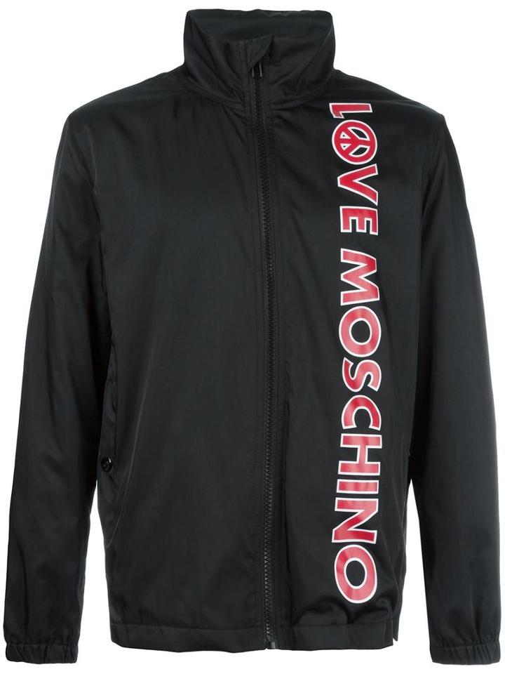 Love Moschino Logo Print Jacket, Men's, Size: 52, Black, Polyester/polyamide/cotton