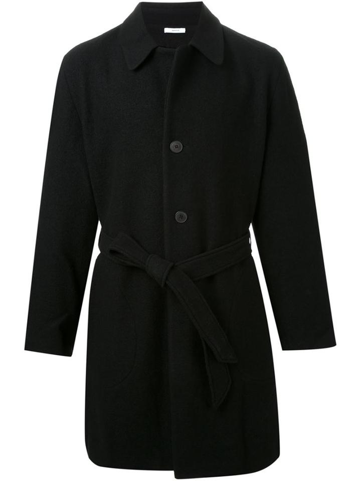 Aganovich Belted Buttoned Coat, Men's, Size: 52, Black, Wool