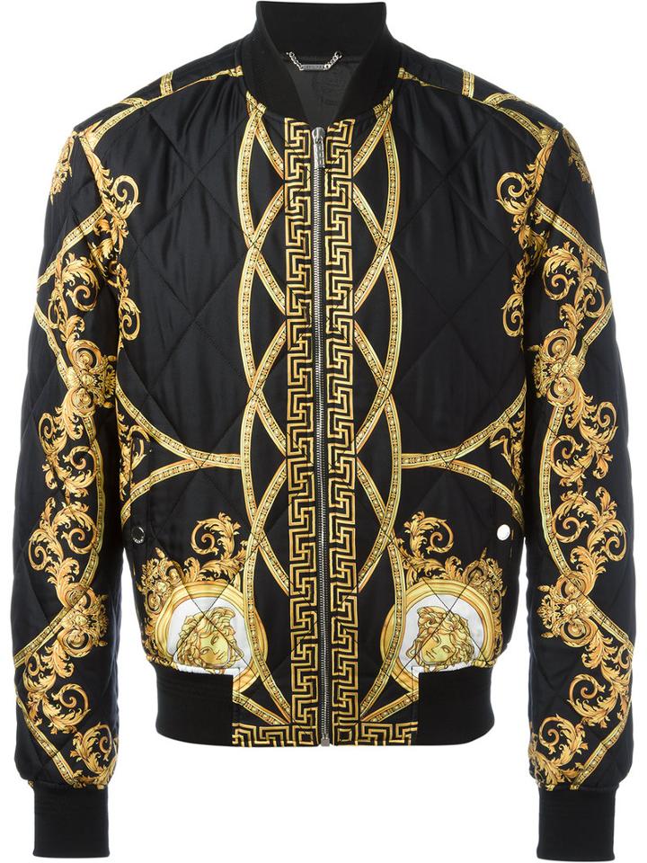 Versace Lenticular Foulard Bomber Jacket, Men's, Size: 48, Black, Cotton/acrylic/viscose/spandex/elastane