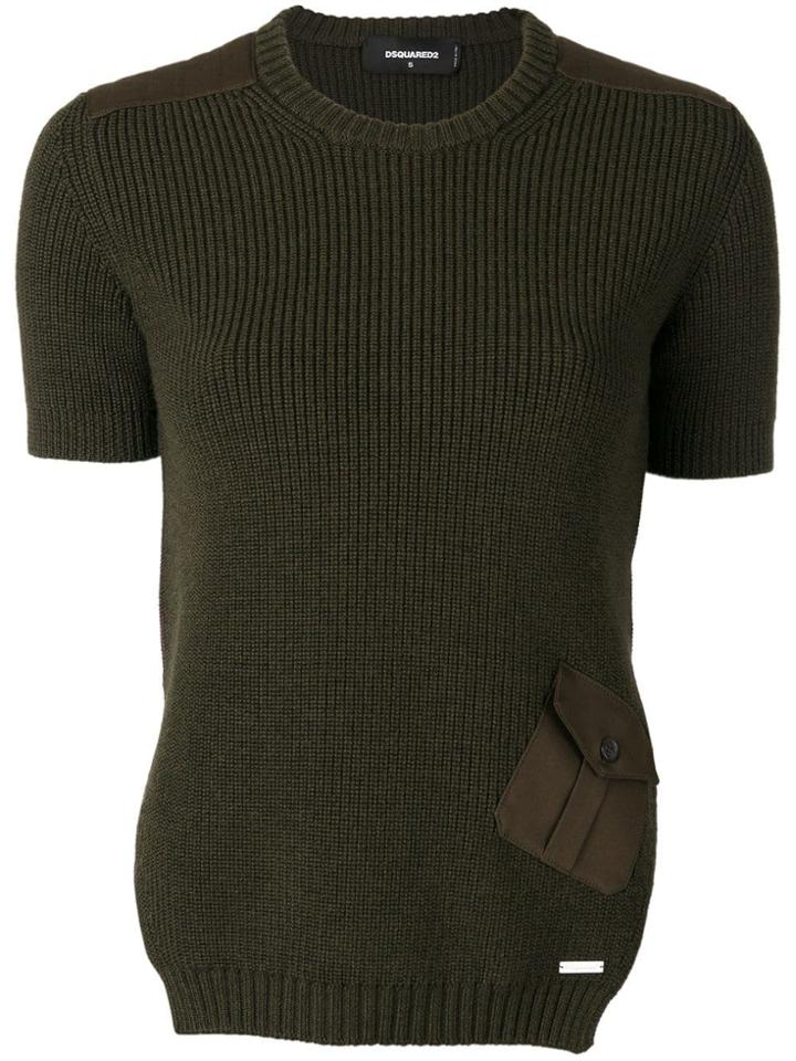 Dsquared2 Rib Knit Pocket Top - Green