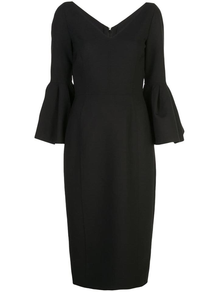 Carolina Herrera V-neck Bell Sleeve Pencil Dress - Black