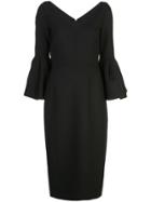 Carolina Herrera V-neck Bell Sleeve Pencil Dress - Black
