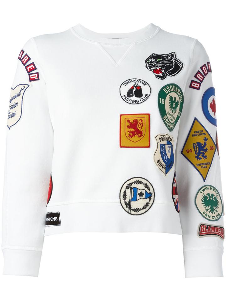 Dsquared2 Patch Three-quarter Sleeved Sweatshirt, Women's, Size: Xs, White, Cotton