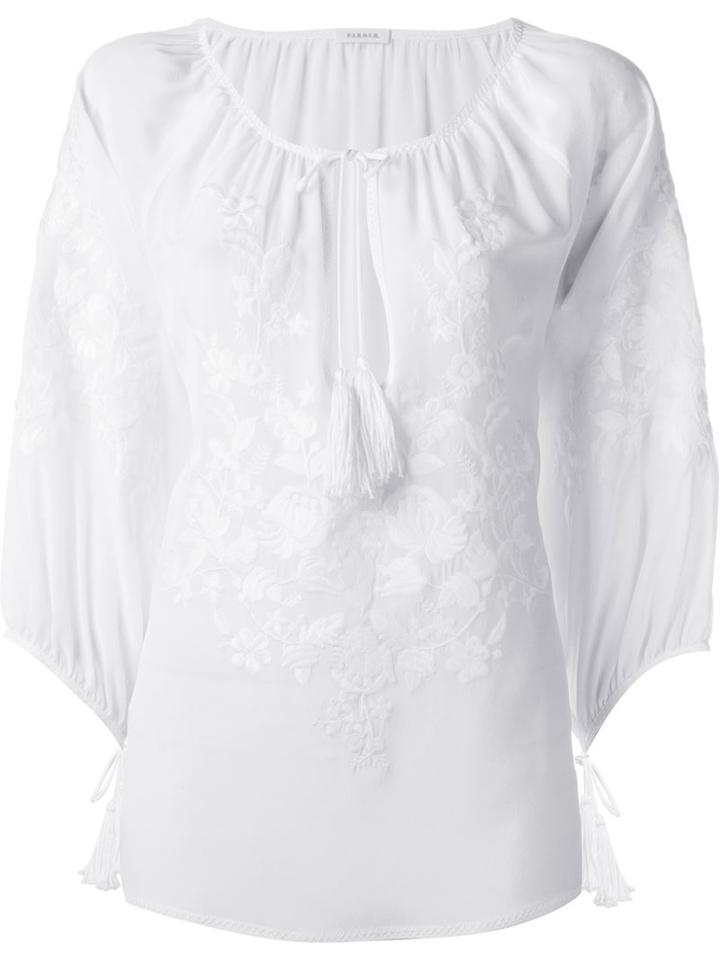 P.a.r.o.s.h. Floral Embroidery Top, Women's, Size: L, White, Silk