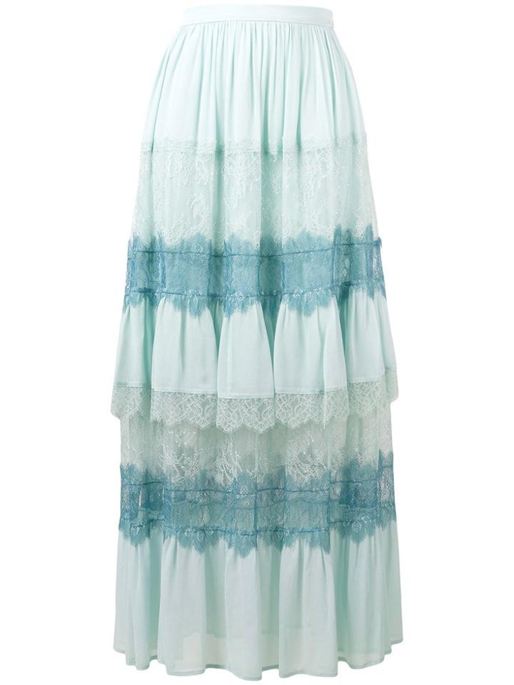 Twin-set Floral Lace Inserts Skirt - Blue