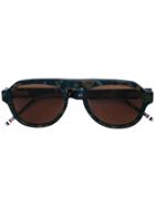 Thom Browne Eyewear Tortoiseshell Aviator Sunglasses - Blue
