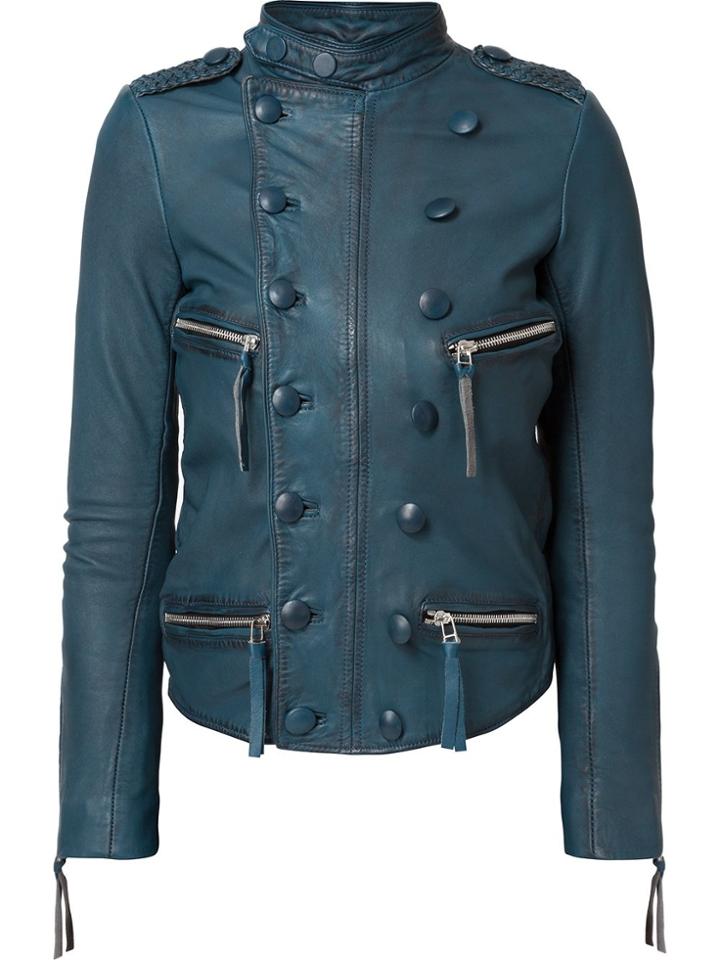 Faith Connexion Double-breasted Effect Biker Jacket - Blue