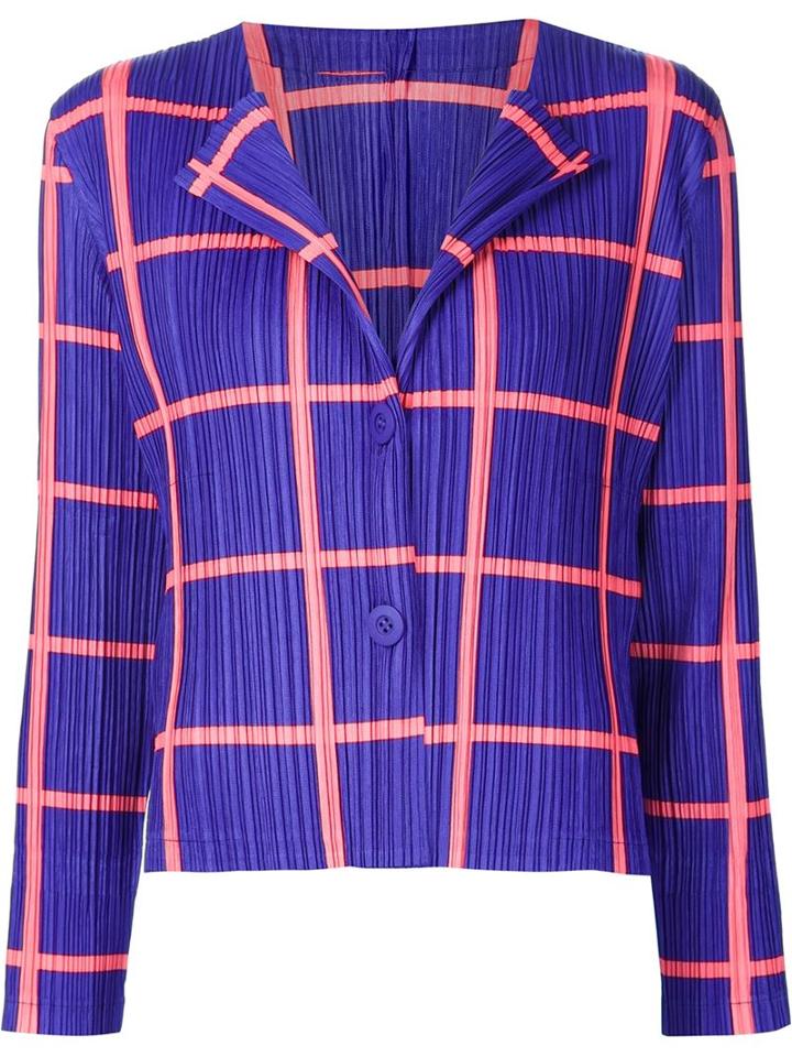 Pleats Please By Issey Miyake Grid Print Pleated Jacket