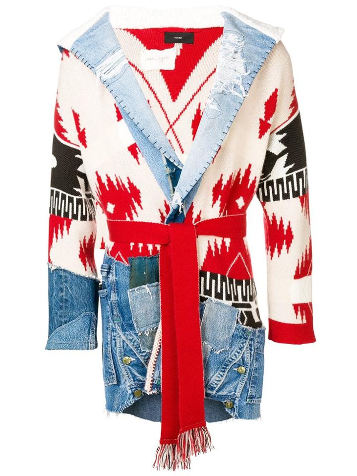 Alanui Patchwork Belted Coat - Blue