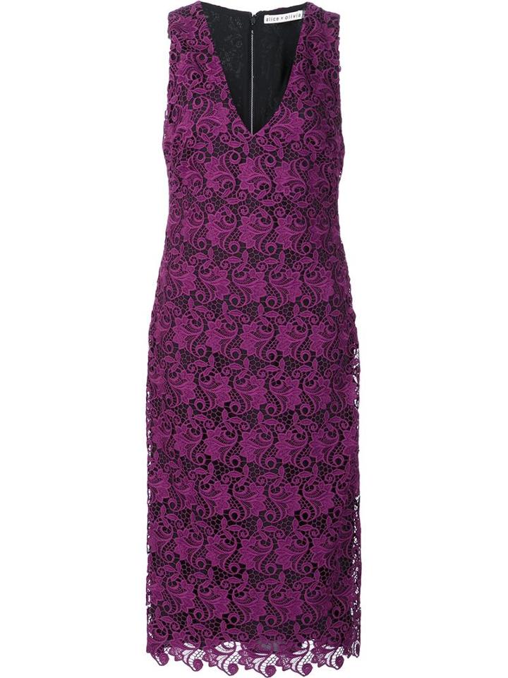 Alice+olivia V-neck Lace Dress, Women's, Size: 0, Pink/purple, Acetate/polyester