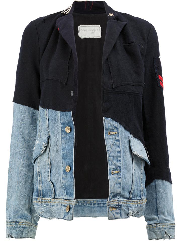 Greg Lauren Panelled Denim Jacket - Blue