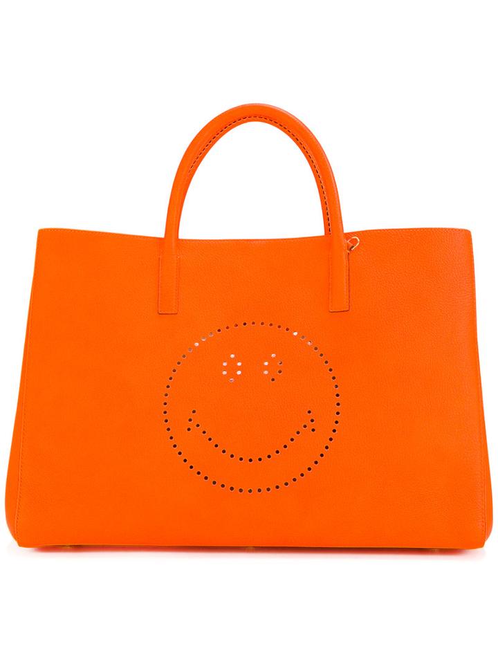 Anya Hindmarch Smiley 'ebury' Tote, Women's, Yellow/orange, Leather
